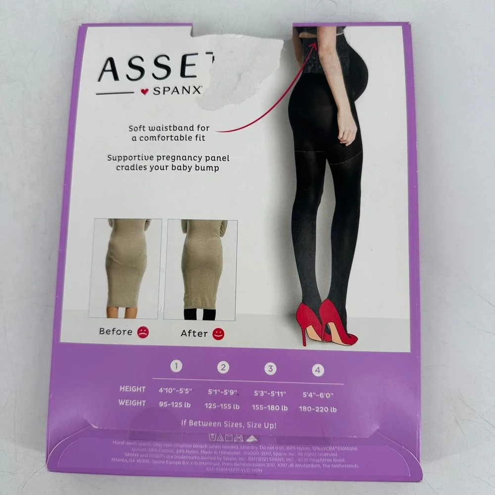 SPANX‎ ASSETS Maternity Shaping Tights Black Opaque Support Belly Size 2 S M
